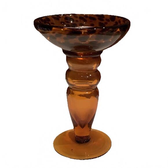 🌼Brown Speckled Glass Candle Holder Pillar Decorative Collectible 7” - Picture 2 of 9